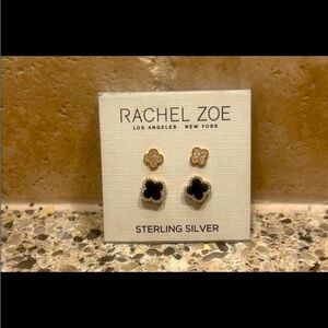 Rachel Zoe Gold and Black Clover Stud Earring Duo